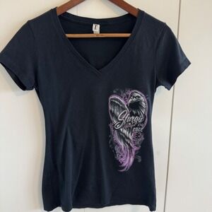 Sturgis Motorcycle Rally 2022 Eagle Wing V-Neck T-Shirt Black Womens Medium